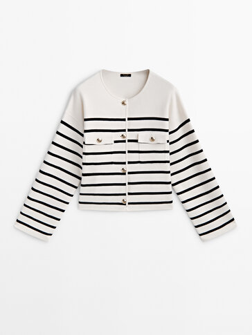 Striped knit cardigan with pockets