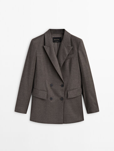 Melange wool blend double-breasted suit blazer