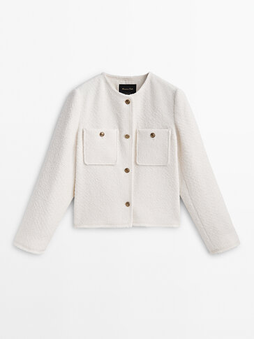 Textured cropped jacket with golden buttons