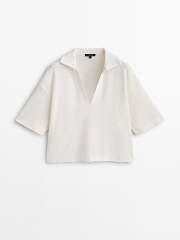 Textured cotton blend polo shirt