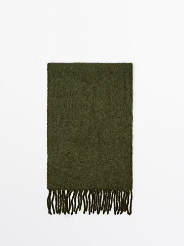 Wool blend scarf with fringe detail