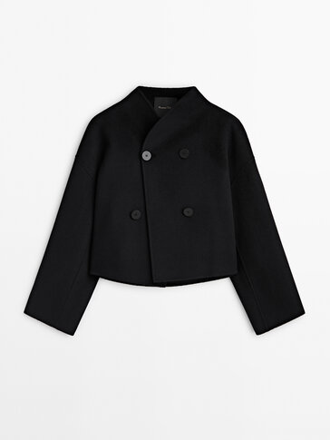 Wool blend double-breasted cropped coat