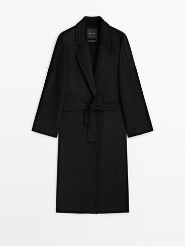 Relaxed wool blend robe coat with belt