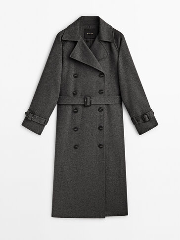 Wool blend double-breasted trench coat