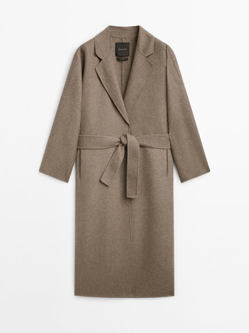 Wool blend robe coat with hidden belt