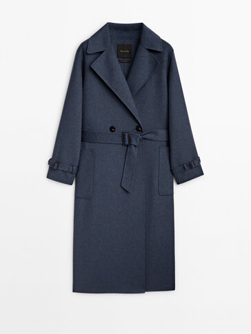 Double-buttoned wool blend robe coat