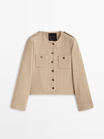Wool blend cropped jacket with buttons