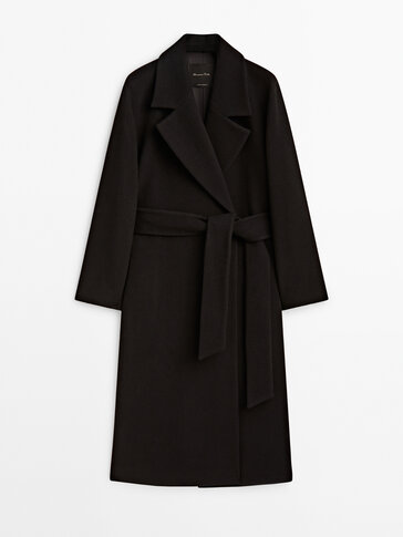 Wool blend robe coat with belt
