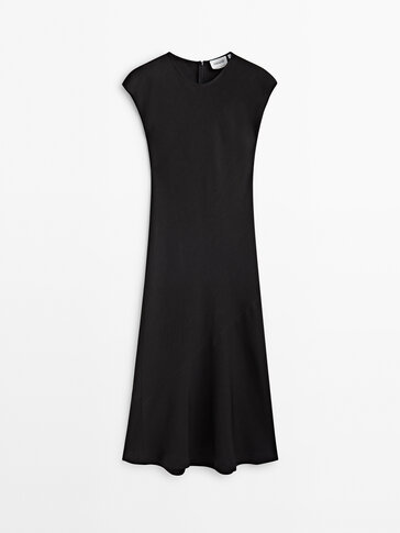 Black linen blend midi dress
