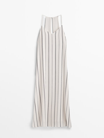 Striped flowing strappy midi dress