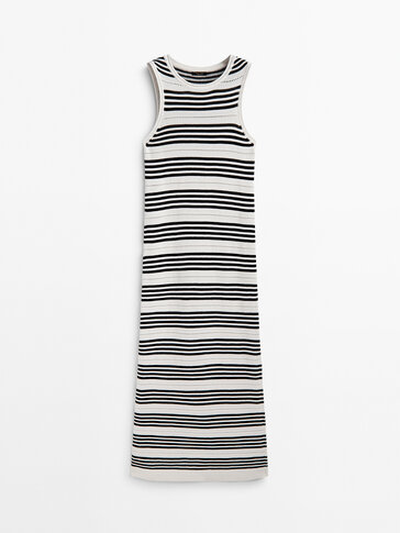 Striped sleeveless textured knit dress
