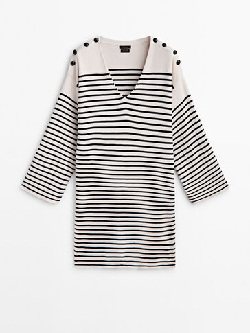 Short striped knit dress with button detail