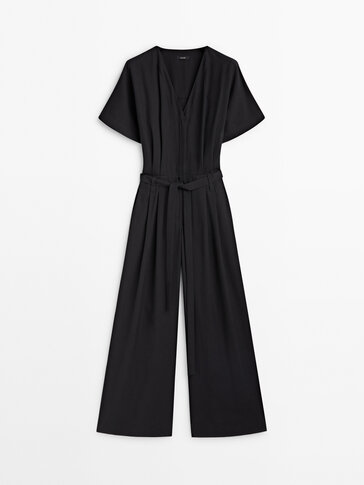Flowing jumpsuit with darts and tie detail
