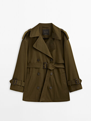 Short belted trench coat