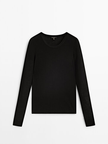 Long sleeve T-shirt in a lyocell and wool blend