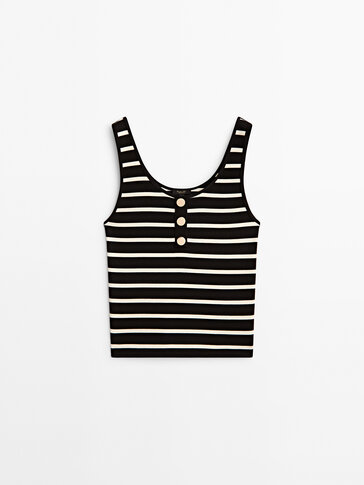 Strappy ribbed top with straps and buttons