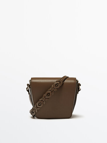 Leather mini crossbody bag with interwoven strap