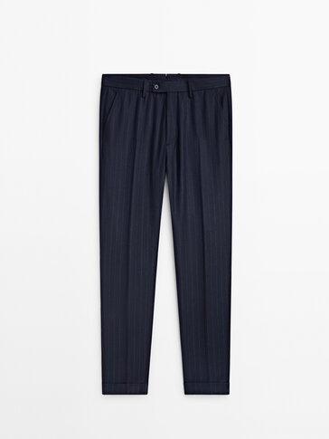 Wool flannel striped suit trousers