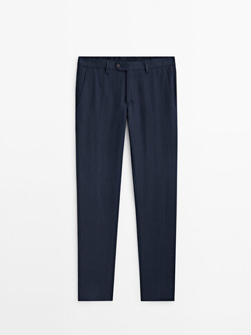 Navy blue 100% linen suit trousers