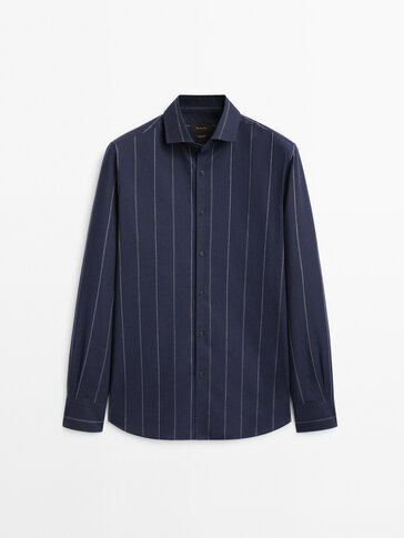 Regular-fit striped cotton blend shirt