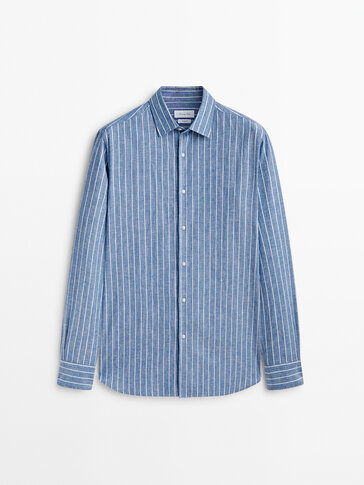 Soft wash regular fit striped denim shirt
