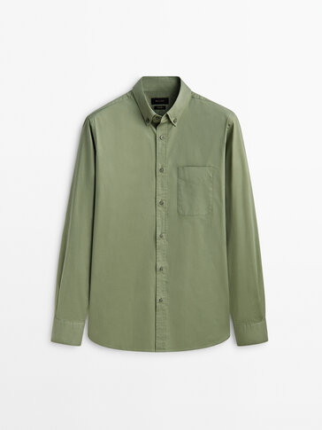 Regular fit stretchy cotton blend shirt with pocket