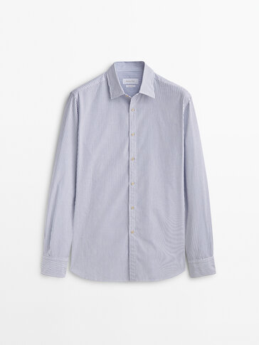 Regular fit striped two-ply cotton shirt