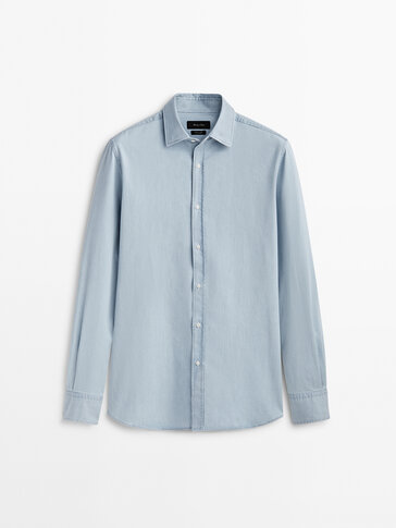 Slim fit bleach wash denim shirt
