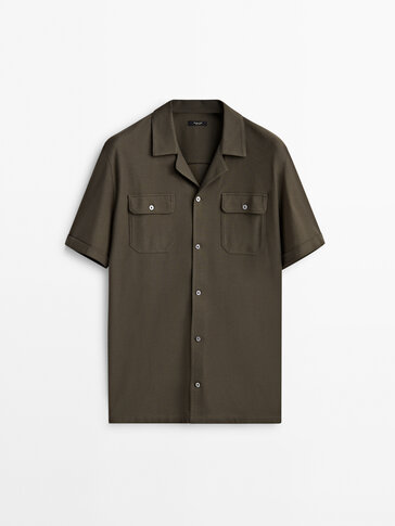 Micro-twill short sleeve shirt with pockets