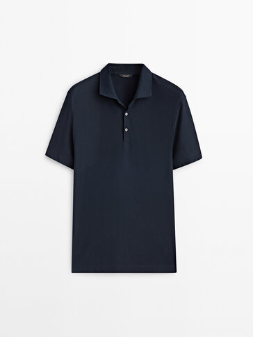 Short sleeve diagonal cotton micro-twill polo shirt