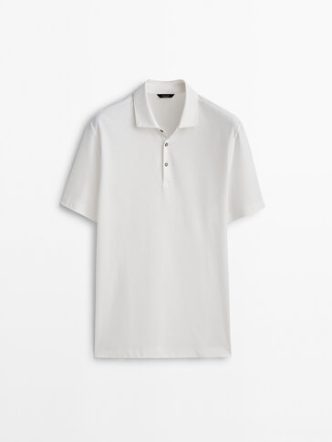 Short sleeve diagonal cotton micro-twill polo shirt