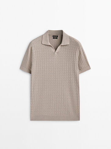 Cable-knit polo sweater