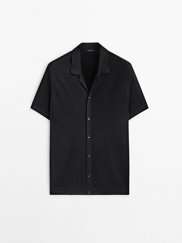 Textured knit cotton shirt with buttons