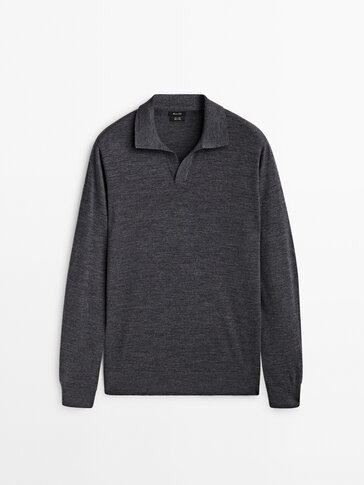 Polo sweater in 100% merino wool