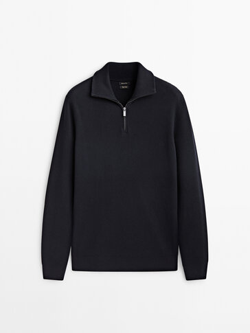 Textured mock neck sweater with zip