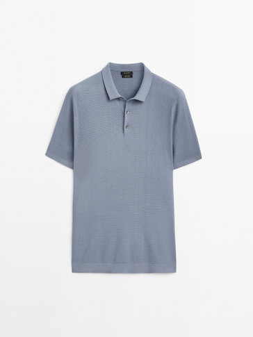 Textured short sleeve polo sweater