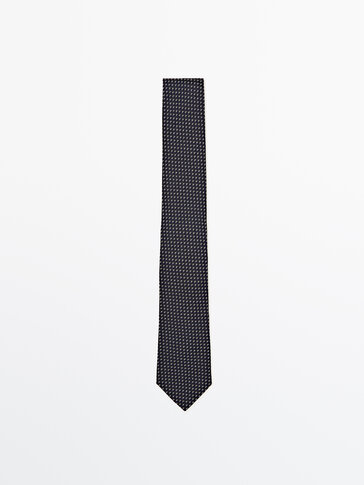 棉和丝混纺细条纹印花领带