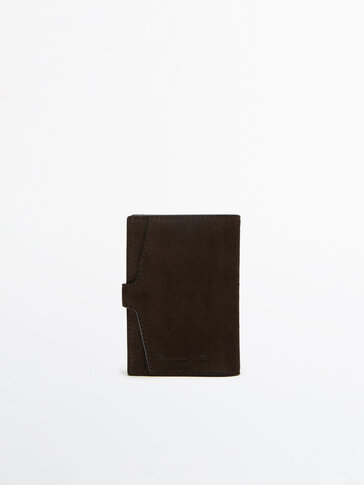 Suede leather wallet with buttoned tab