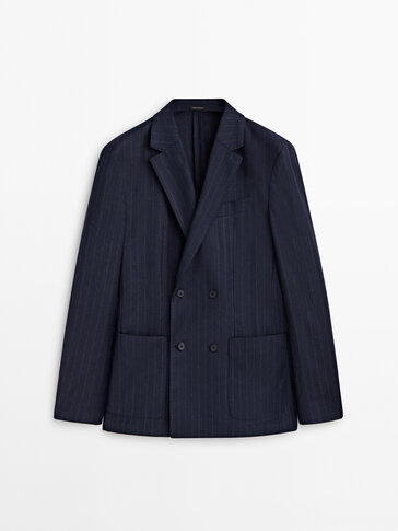 Wool flannel striped suit blazer