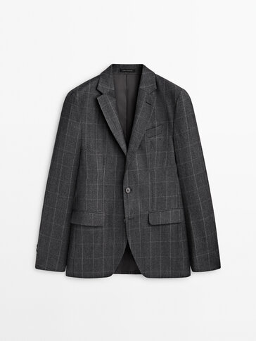 Windowpane check 110's wool flannel suit blazer