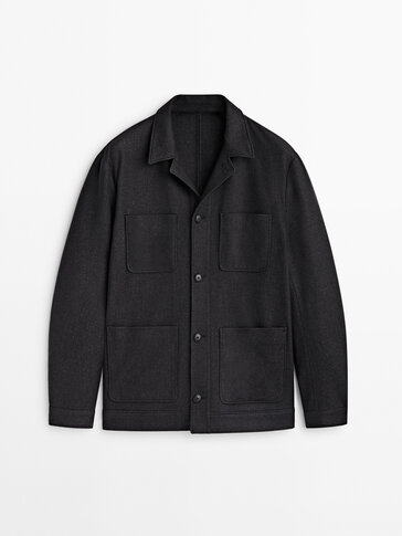 False plain wool blend overshirt