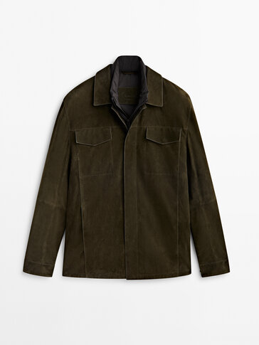 Suede overshirt with detachable vest