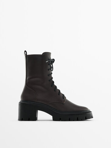 Lace-up track sole ankle boots