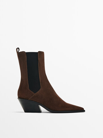 Split suede heeled ankle boots