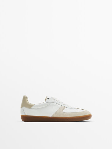 Contrast split suede leather trainers