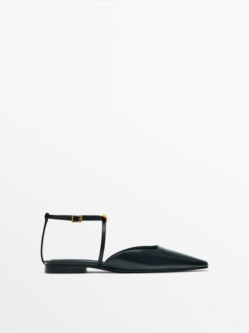 Slingback ballet flats with metal piece