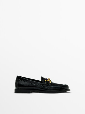 Creased patent-finish loafers with horsebit