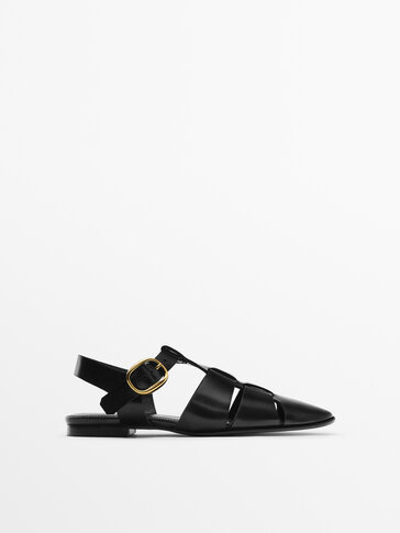 Leather cage sandals with buckle