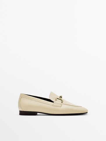 Leather loafers with metal buckle