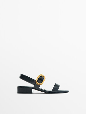 Leather high-heel sandals with buckle detail